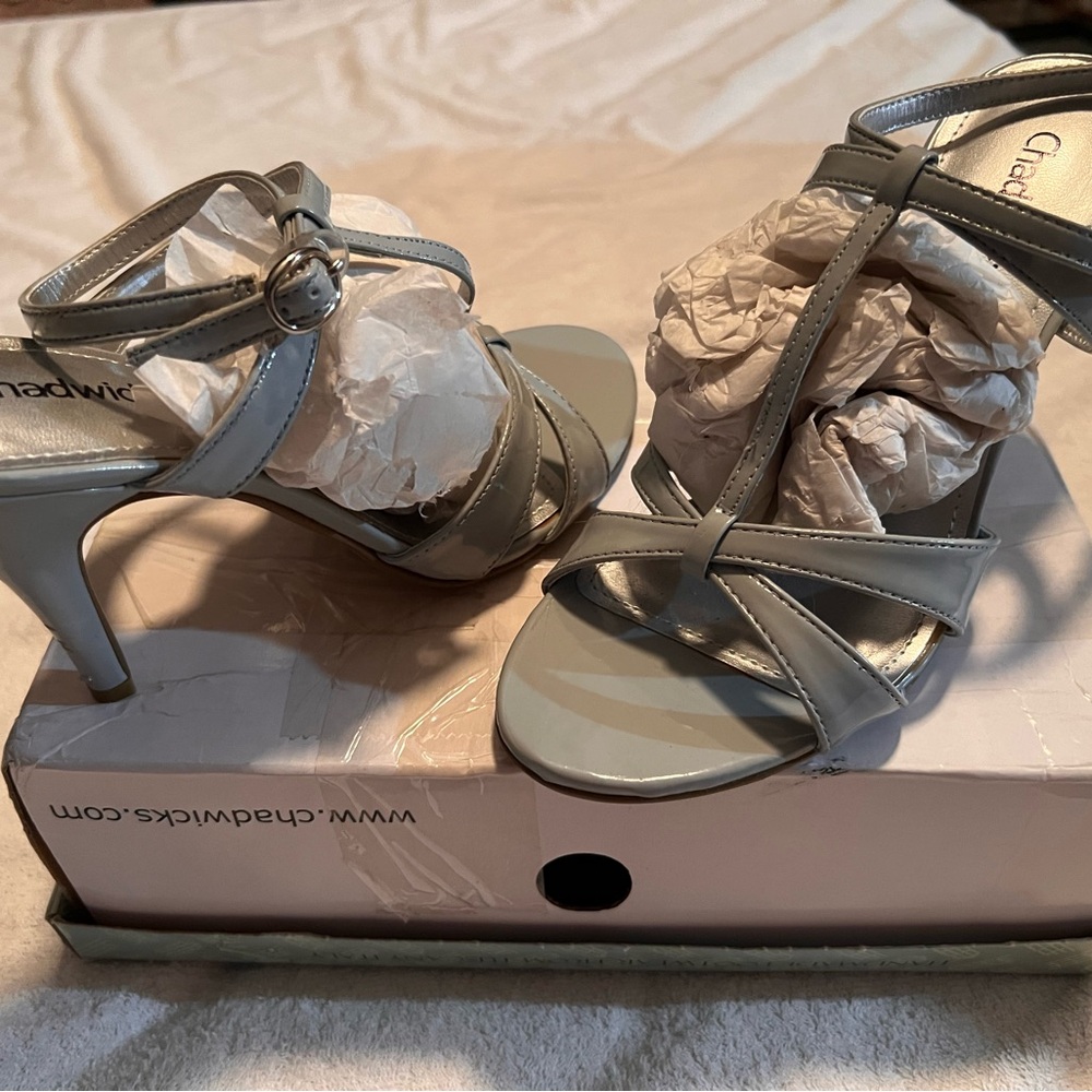 Chadwicks Gray and Blue Sandals with Crisscross Straps